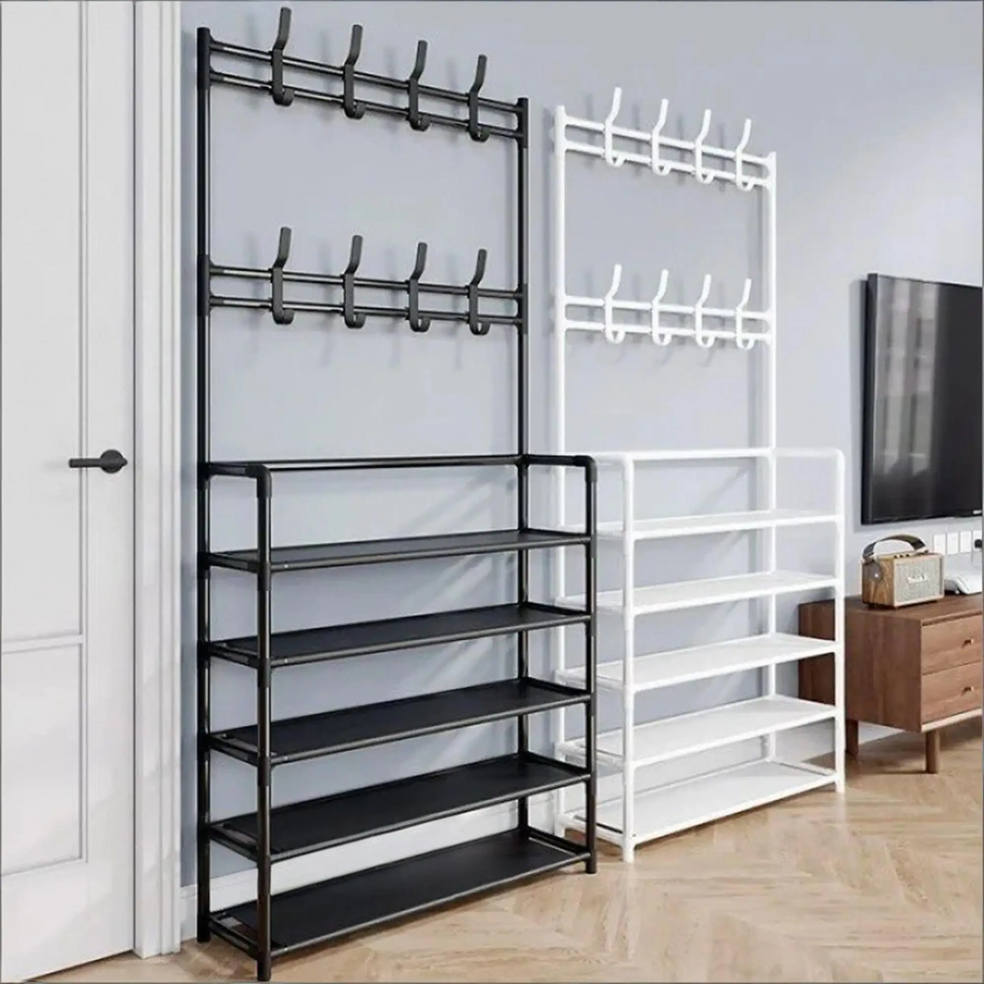 Cedar Space Household Integrated Clothes Hanger Hooks Bag Storage Rack Four To Five Layers Coat Floor Stand Rack In Bedroom