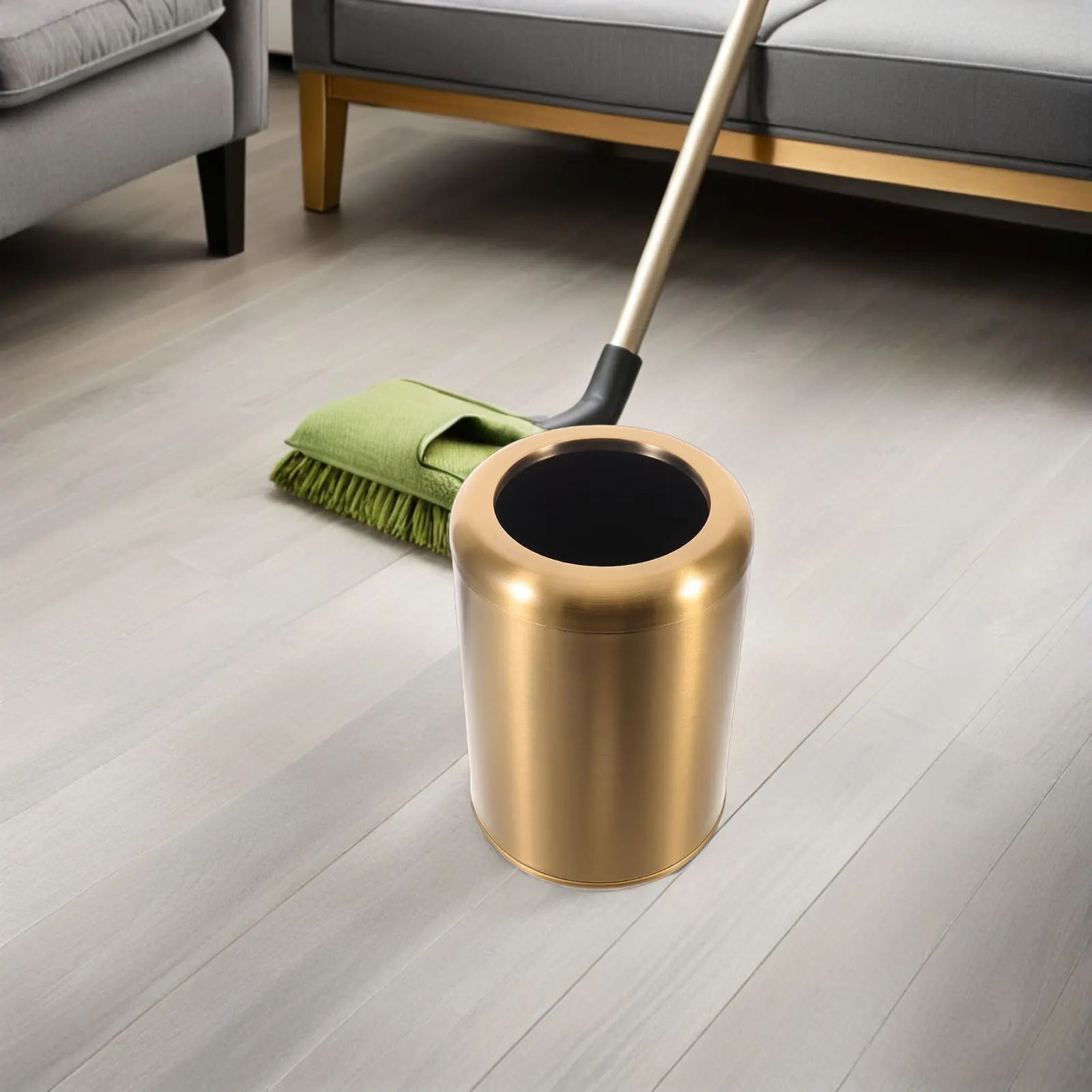 Gold Stainless Steel Trash Can Double Layer Open Top No Lid Kitchen Garbage Bin Hotel Office Living Room Wastebasket