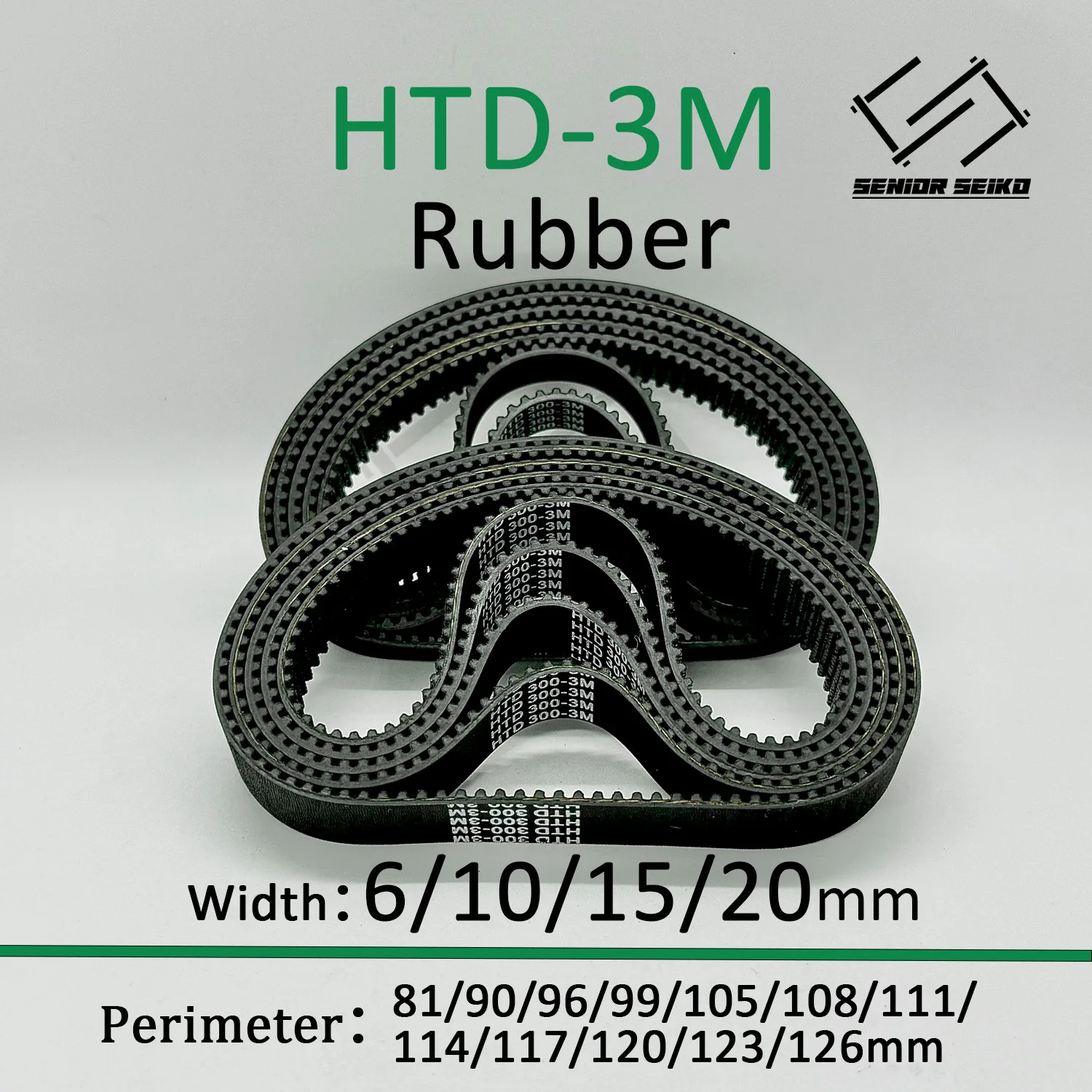 3M HTD Timing Belt Length 81/90/96/99/105/108/111/114/117/120/123/126mm Width 6/10/15/20mm HTD3M Closed Synchronous Belts
