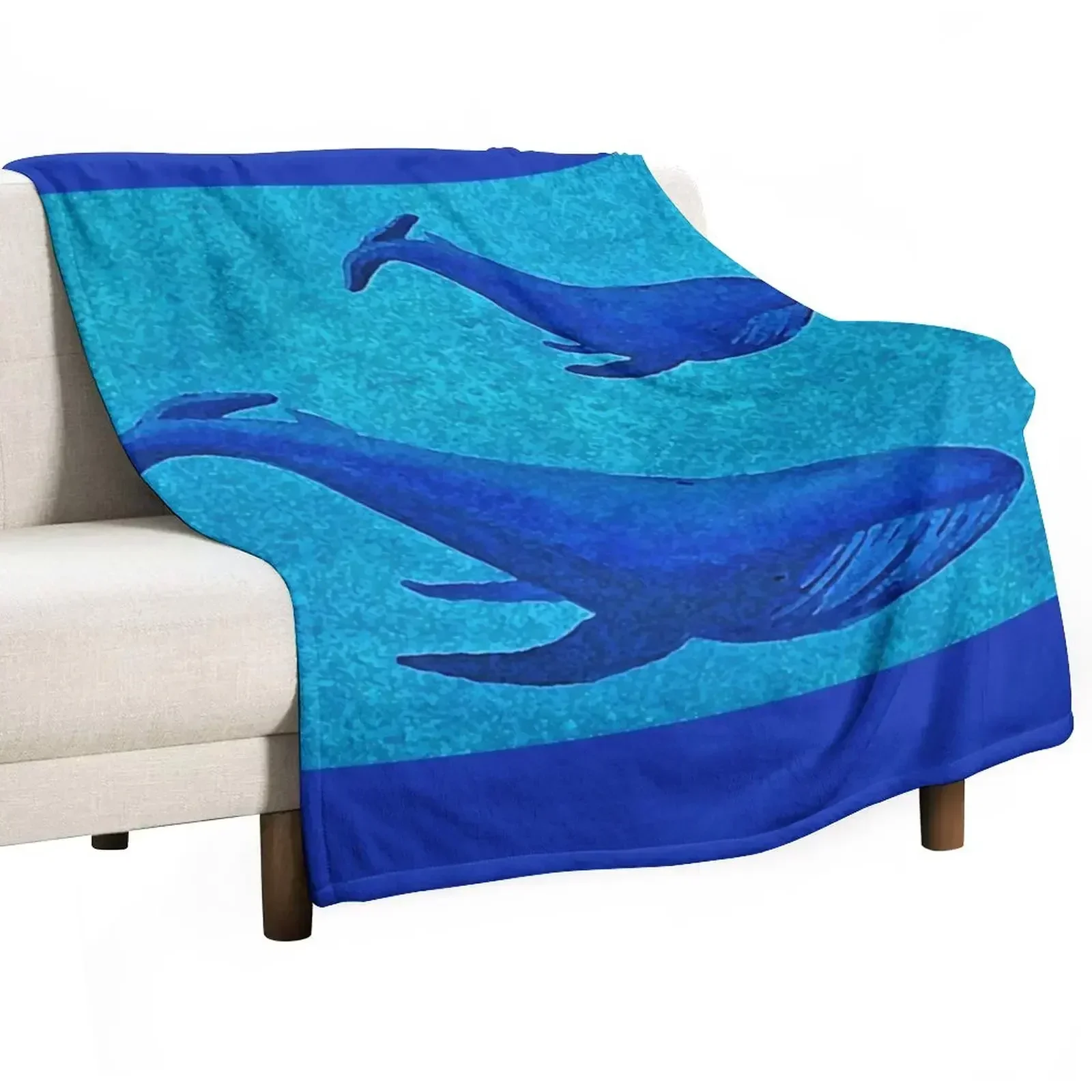 Water Blot Blue Whale Mother and Baby Throw Blanket Summer Soft Big Luxury Designer Hairy Blankets