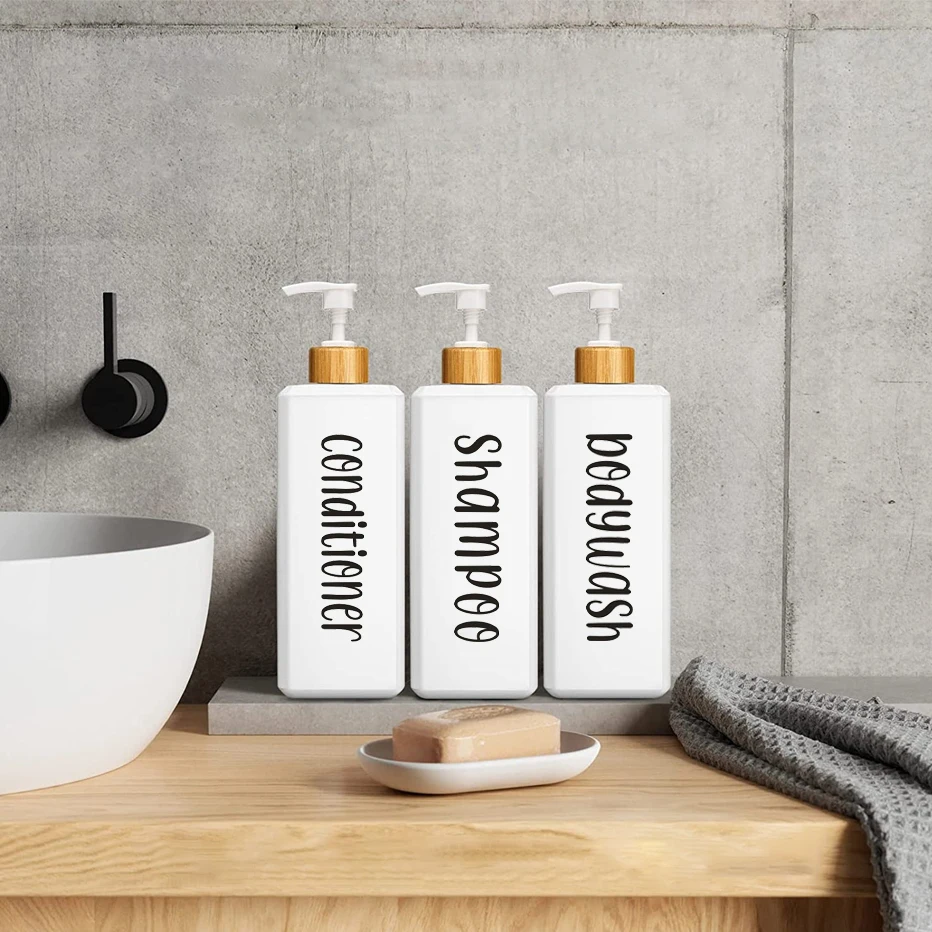 500ml Shampoo Conditioner Soap Dispenser Bottles Refillable Bamboo Pump Shower Lotion Body Wash Bottles