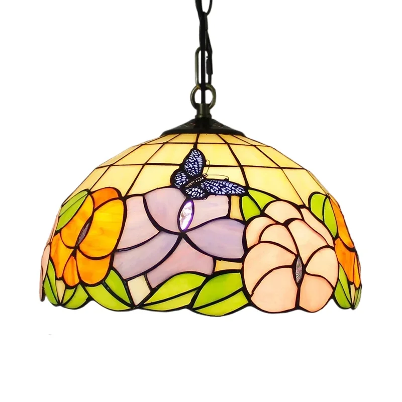 12 นิ้ว 16 นิ้วกว้าง Stained Glass ผีเสื้อโคมไฟแขวนโคมไฟชนบทสไตล์วิคตอเรีย Tiffany จี้ไฟสําหรับห้องนั่งเล่น
