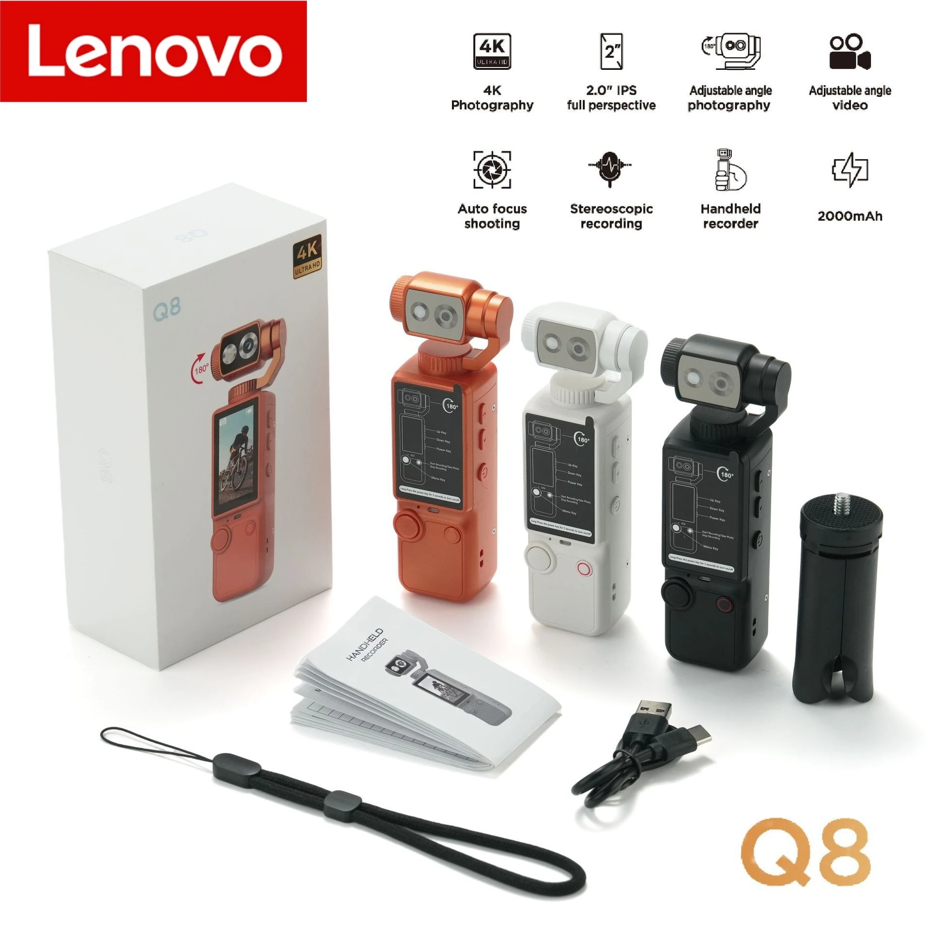 Cámara Deportiva Portátil Lenovo HD Wifi, con Luz de Relleno Integrada, para Viajes, Ciclismo, Grabación de Conducción, Mini, Ideal para Vlogging y Deportes