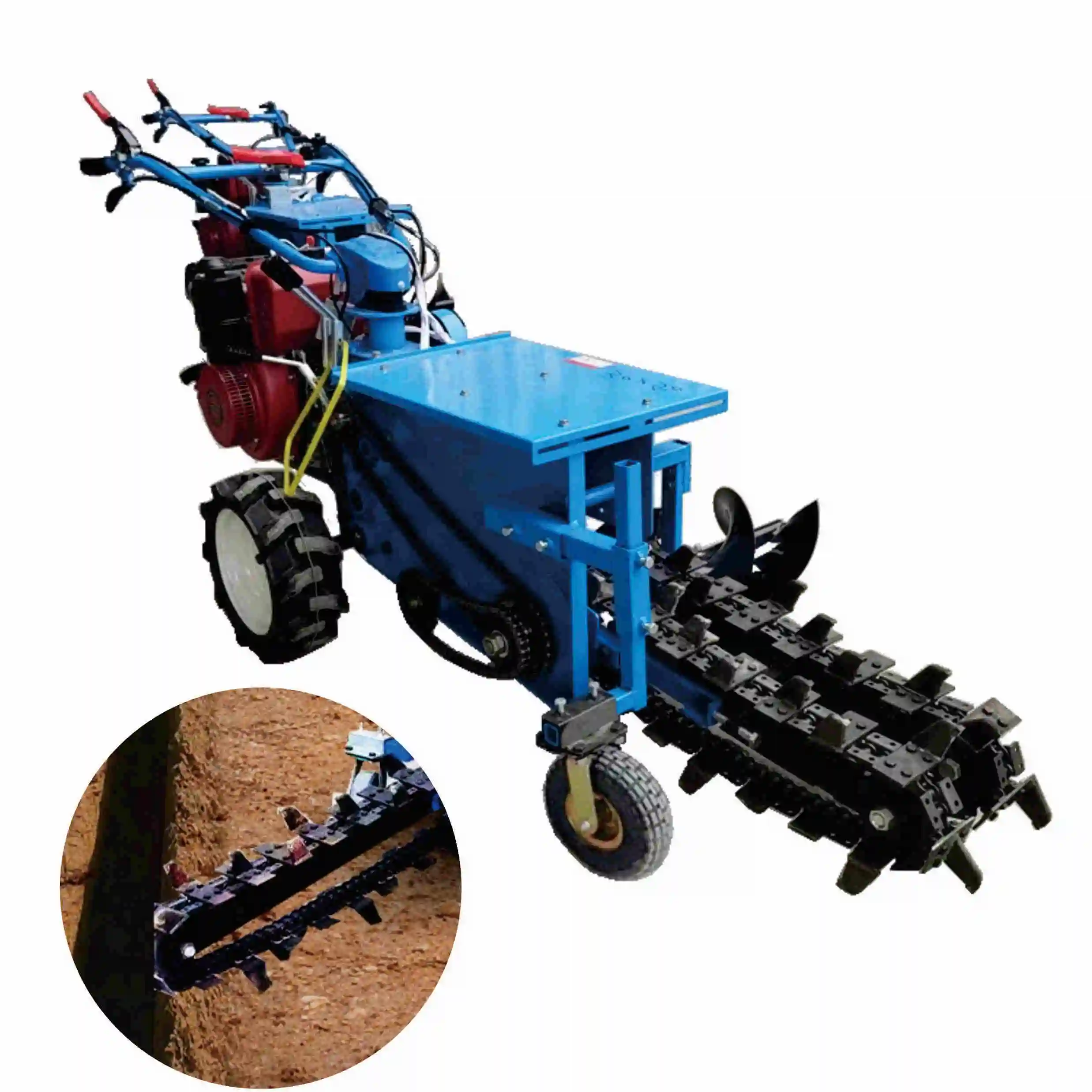 New 15Hp Diesel Engine Chain Trencher Machine Hand Push Cable Trencher with 15Hp Motor on Sale