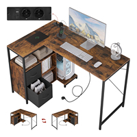 WOLTU L-Shaped Desk wood Corner Table with USB Sockets Gaming Table with Reversible Shelf Computer Desk Home Office Furniture