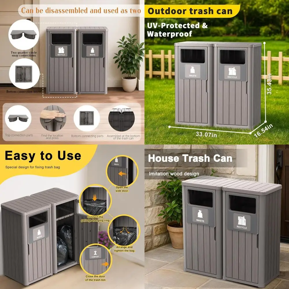 

40 Gallon Durable Outdoor Trash Can with Weatherproof Resin, Easy Assembly, Suitable for Waste and Recycle, Grey