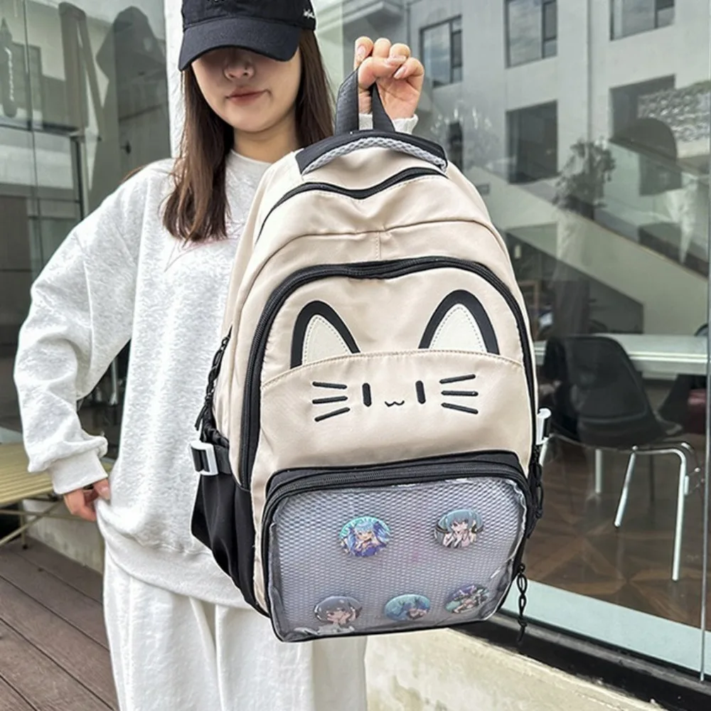 التطريز الكرتون Ita حقيبة سعة كبيرة نمط Preppy جيب شفاف Itabag لطيف دمية شارة عرض حقيبة مدرسية الطالب