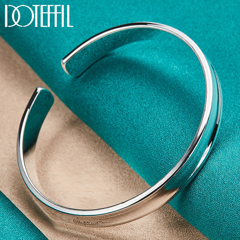 DOTEFFIL 925 Sterling srebrny, gładki 8mm regulowana bransoletka typu Bangle dla kobiety mężczyzna moda ślubna biżuteria na przyjęcie zaręczynowe