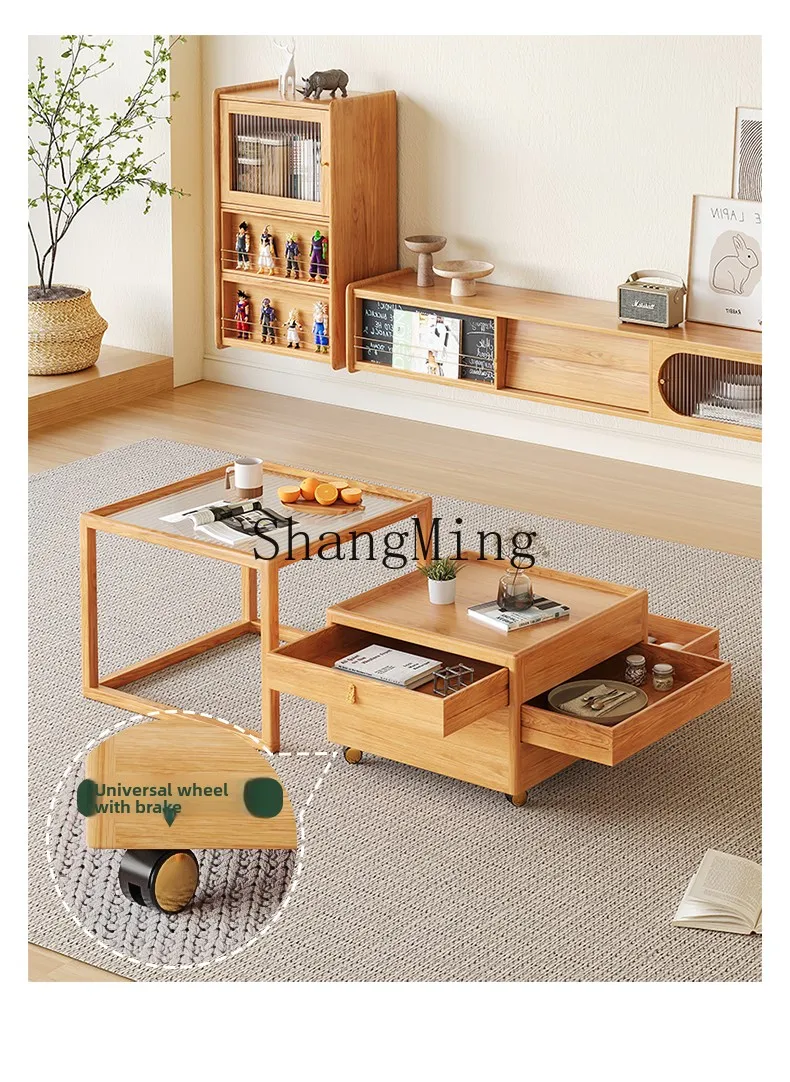 

ZYYlog color solid wood small apartment living room combination coffee table simple telescopic storage coffee table combination