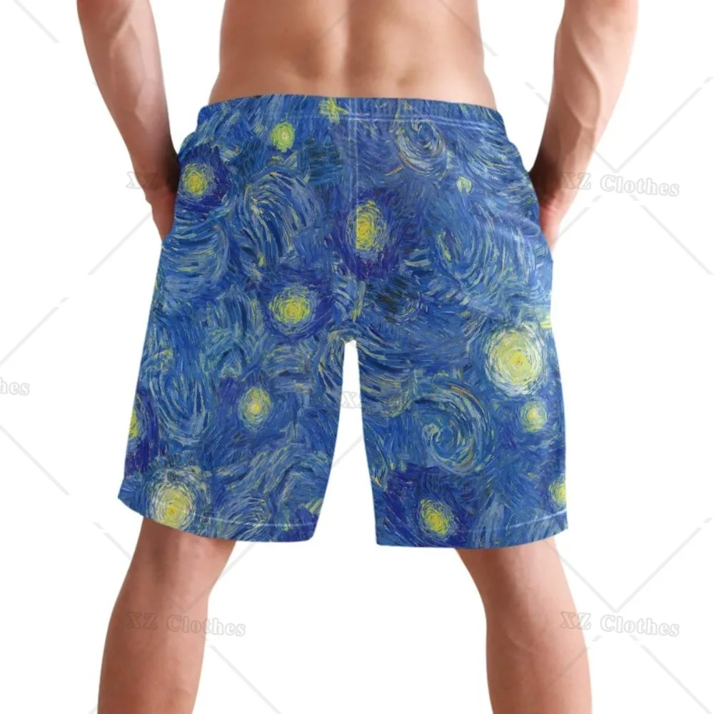 Starry Night Fashion Cool Style Men's Beach Shorts Swim Trunks Quick Dry Casual Polyester Swim Shorts with Side Pockets