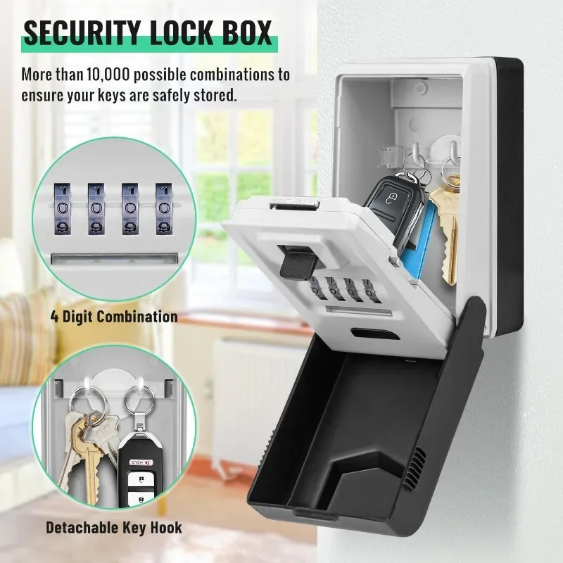 Outdoor Wall Mounted Key Safe Waterproof Lighted Security Lock Box 4 Digit Combination Security Key Storage Box for Home Garage