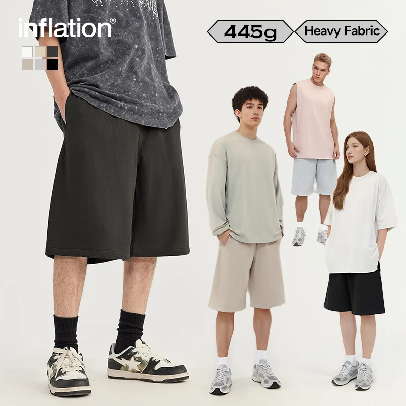 INFLATION Heavyweight Basic Shorts Men Minimalism Straight-leg Sweat Shorts Plus Size