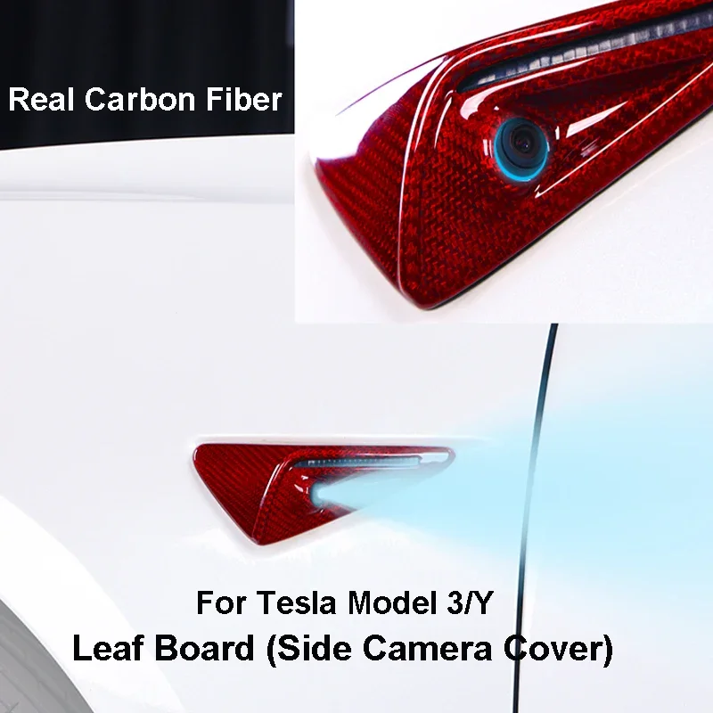 Side Camera Cover Stickers for Tesla Model 3 Y 100% True Carbon Fiber Leaf Board 3K 240G Toray Dry Carbon Modification 2017-2023