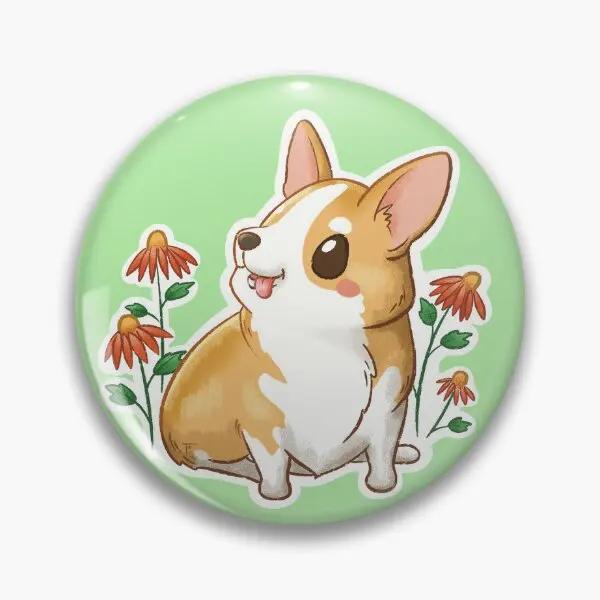 Corgi Among The Flowers  Soft Button Pin Hat Brooch Creative Cartoon Decor Lover Women Clothes Fashion Badge Collar Cute Funny