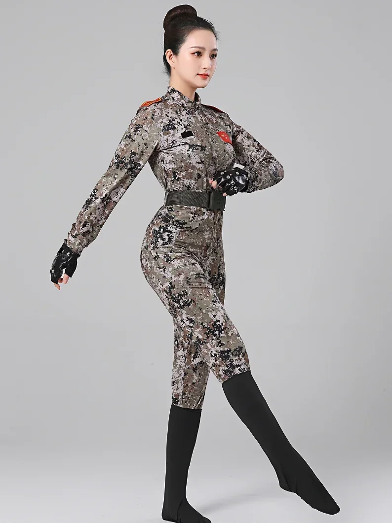 Military Dance Costume Camouflage Performance Male and Female Soldiers Group Dance Modern Onesie 4-piece Set