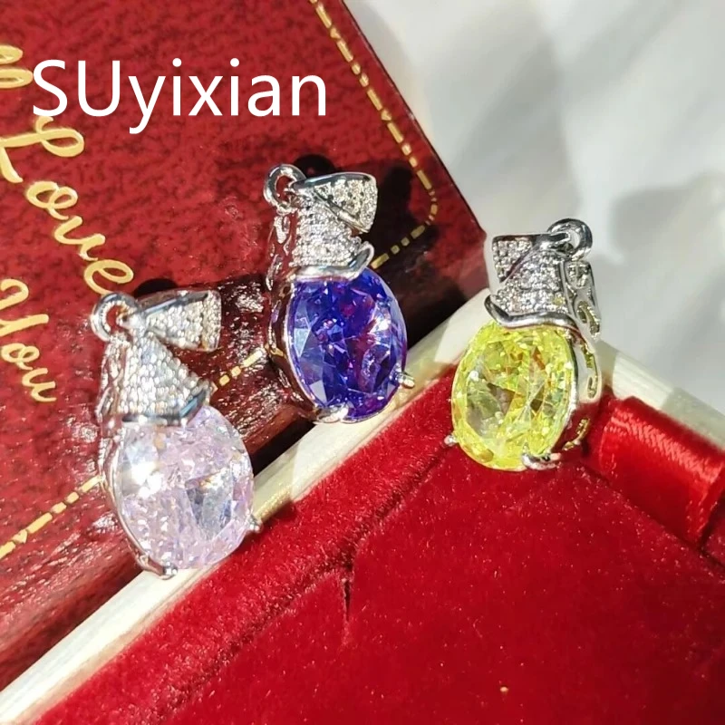 925 Sterling Silver Fashion Temperament Ice Flower Cut Crystal Zircon Water Drop Necklace Birthday Party Anniversary Gift