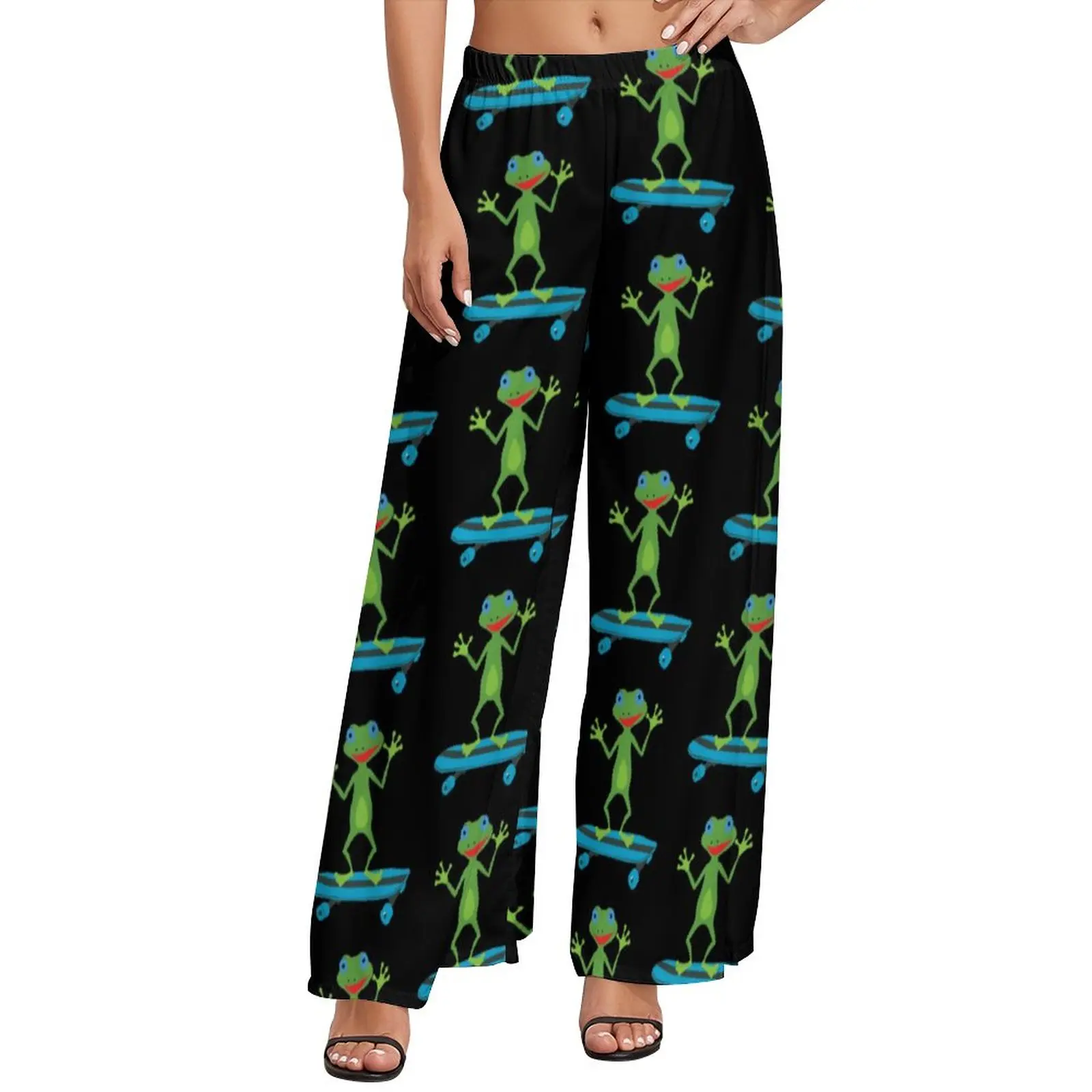 

Skateboarding Frog Pants Elastic Waist Funny Animal Print Casual Trousers Street Fashion Pattern Wide Leg Pants