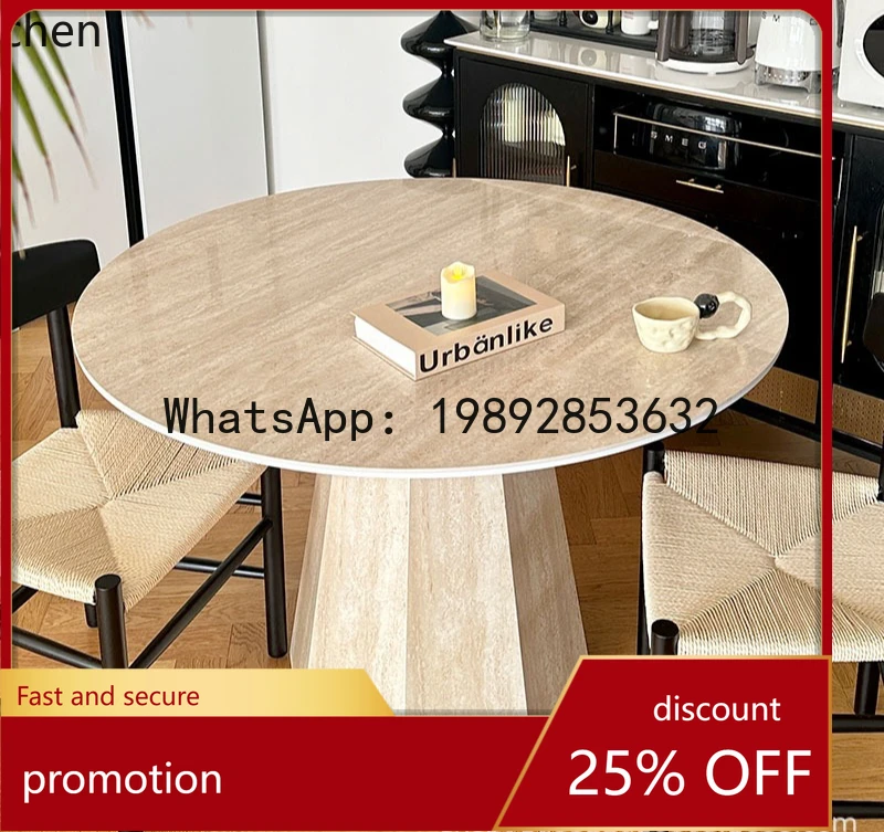 

YFY Vintage Style Cave Stone Round Slate Dining Table Rock Color Slate Table Wabi-Sabi Style Dining Table and Chairs