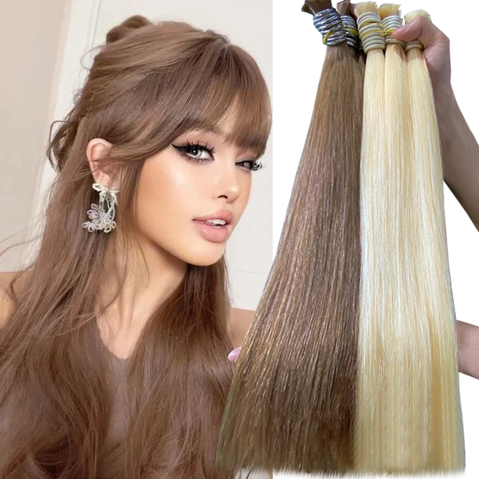 Shinehair-Blonde Honey Color Extensões de Cabelo Humano, Bulk Cabelo Brasileiro, Weave Bundles, Straight, 100% Real Virgin, 613