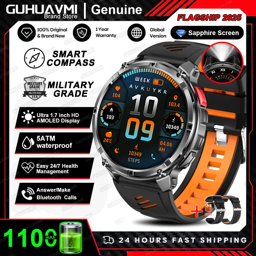 Nieuwe T-REX3 Ultra 1100mAh Batterij SmartWatch 10ATM Waterdichte GPS Kompas Zaklamp 1.7 "AMOLED HD Oproep Sport Smart horloge Mannen