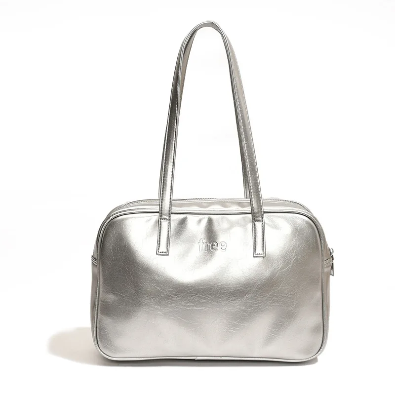 2024 New Niche Versatile Handheld Korean Edition Ins silvery Shoulder Bag Large Capacity Academy Style Casual Underarm ita Bag