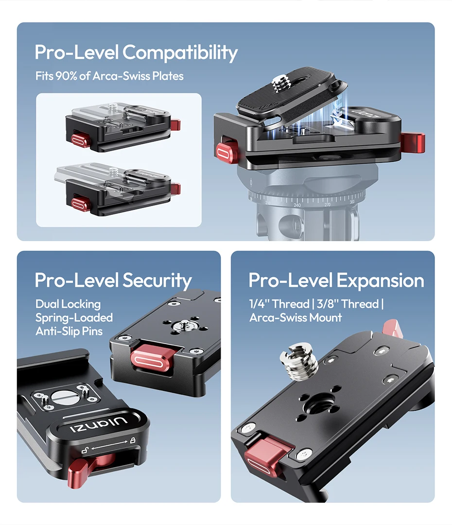 Ulanzi UKA12 UKA Pro Schnellwechsel-Kit Doppelte Verriegelungsplatte für Kamera mit Arca-Swiss-Basis für Kamera-Slider-Stabilisator – Detail 4