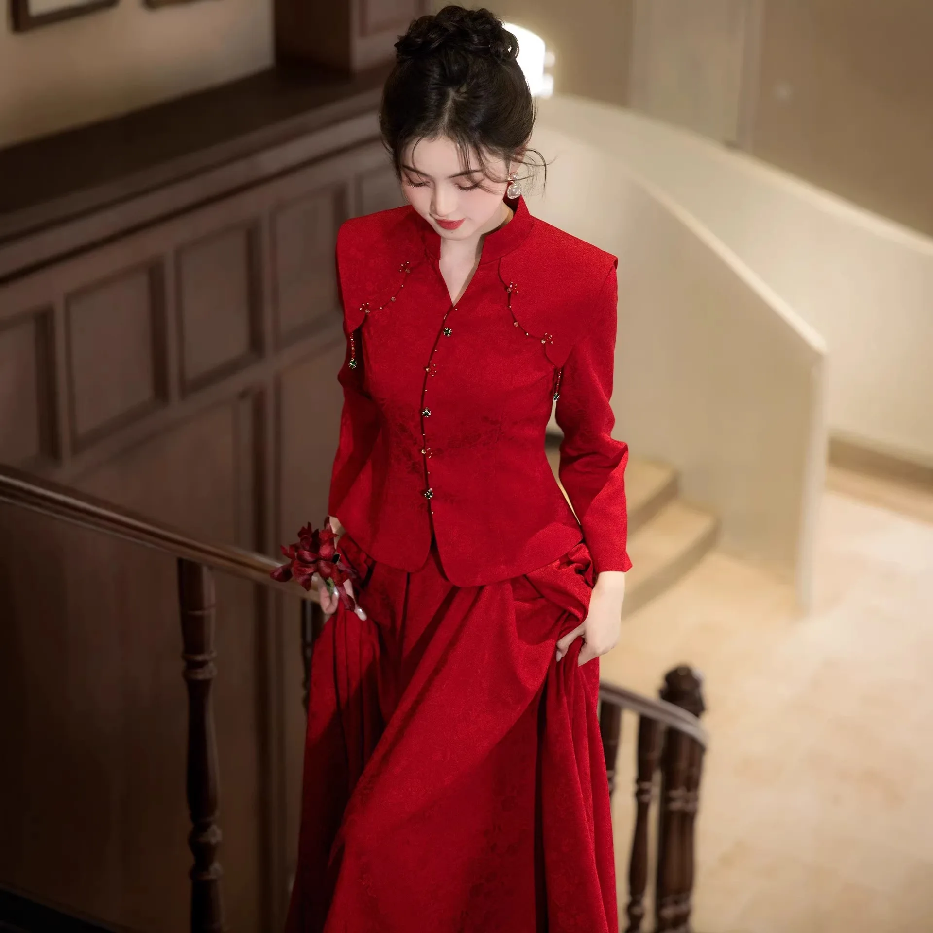 

Новое китайское свадебное платье Yourqipao в красном цвете, модель 2026 года, для помолвки и вечерних мероприятий, для свадебного приема