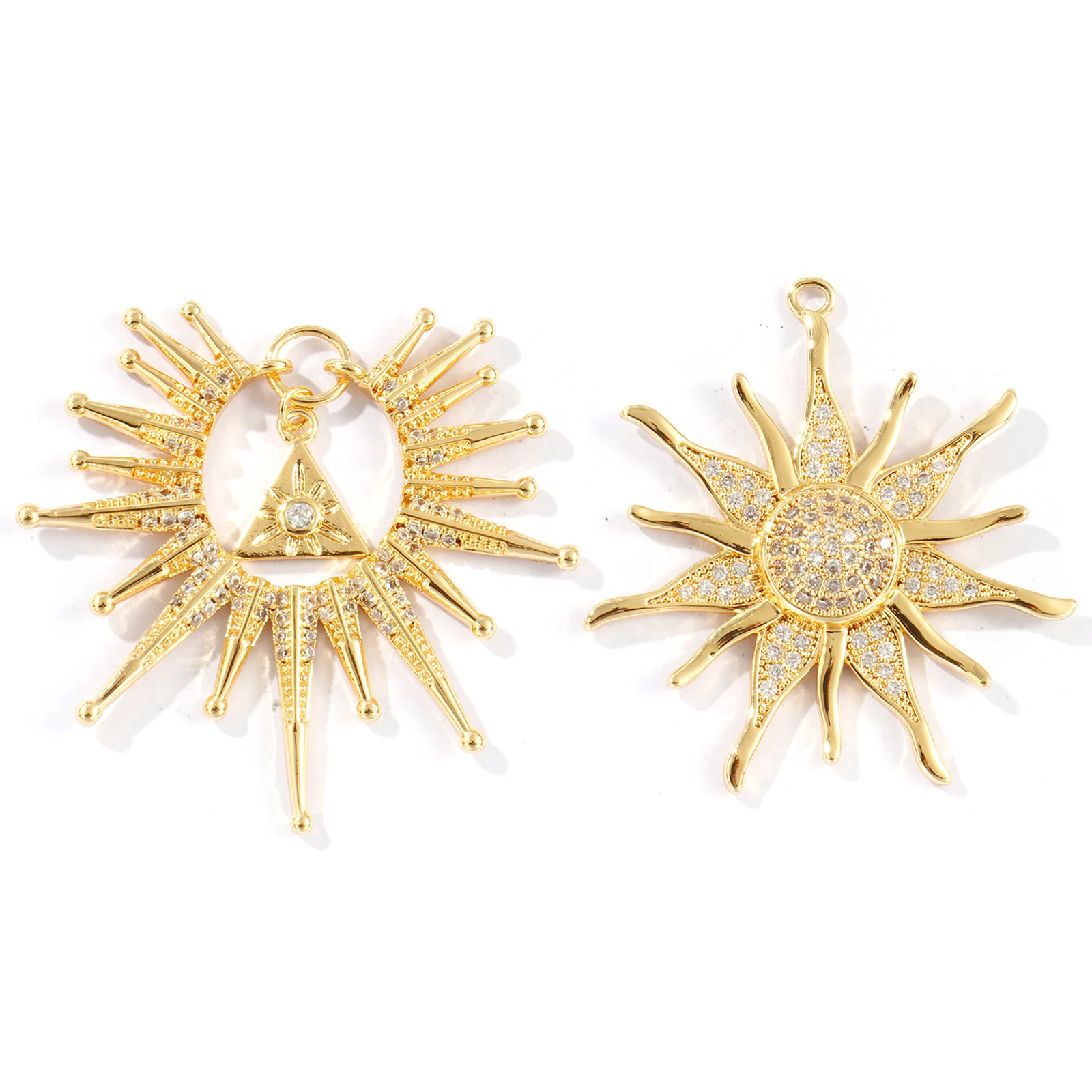 1 Piece Brass Galaxy Charms 18K Gold Plated Sun Micro Pave Clear Cubic Zirconia Pendants For DIY Necklace Jewelry Making