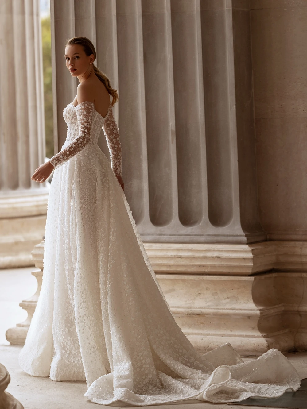 Vestido de novia largo de encaje con flores en 3D, vestido de novia romántico con escote en forma de corazón, vestidos personalizados con hombros descubiertos para novia