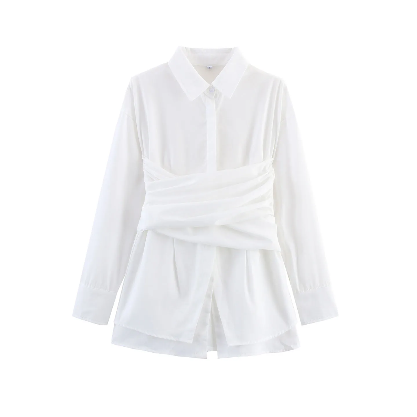 Semplice colore puro irt con cintura Autunno 2025 Nuove donne Faion Piegato Design Abbigliamento Z Brand Long Sve Altro materiale