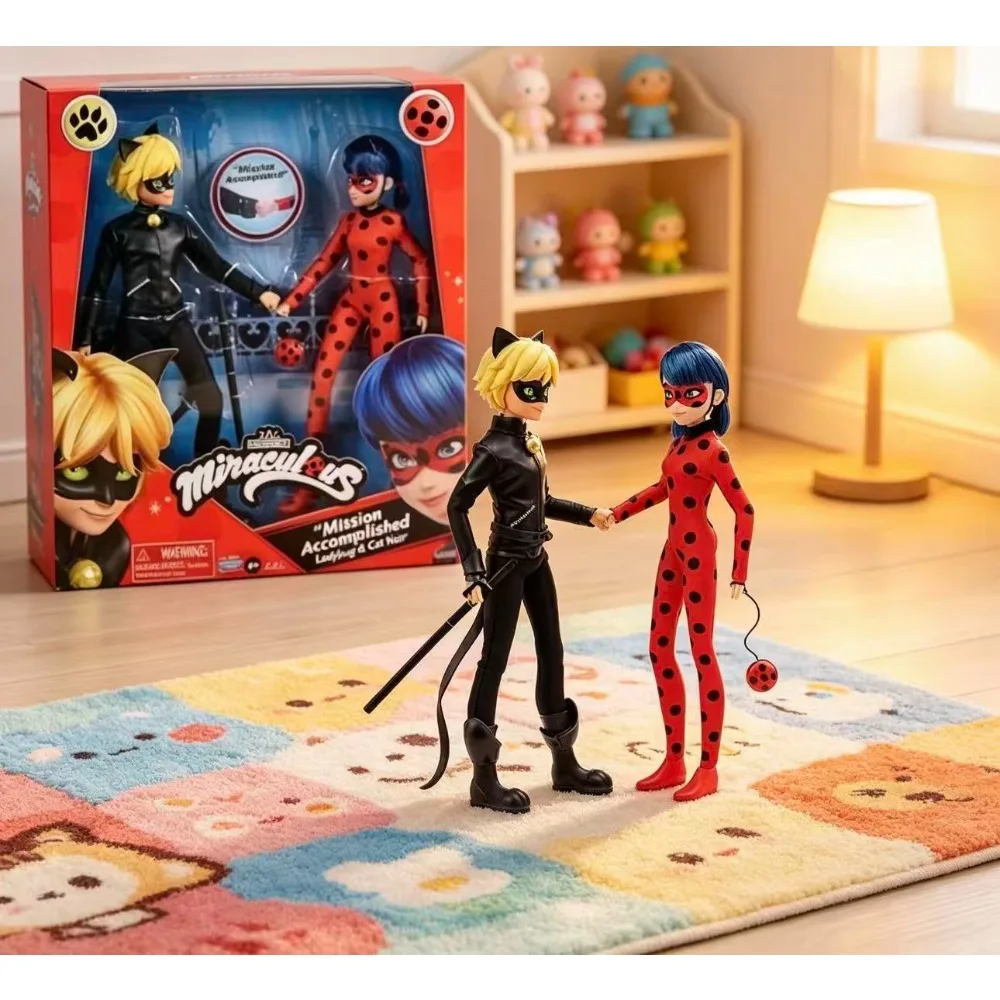 Набор из 2 фигурок Miraculous Ladybug и Cat Noir: Коллекционные куклы с подвижными суставами, персонажи мультфильмов, подарок на день рождения для детей