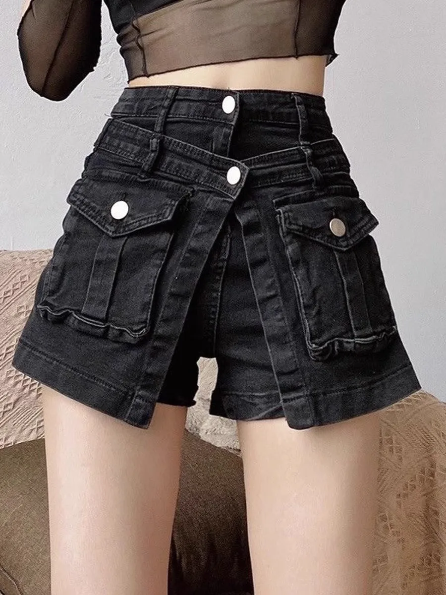 

Personalized Double Waisted Design Denim Shorts 2025 New Summer Spicy Girl Layered High Waist Slim Fashion Outdoor Hot Pants