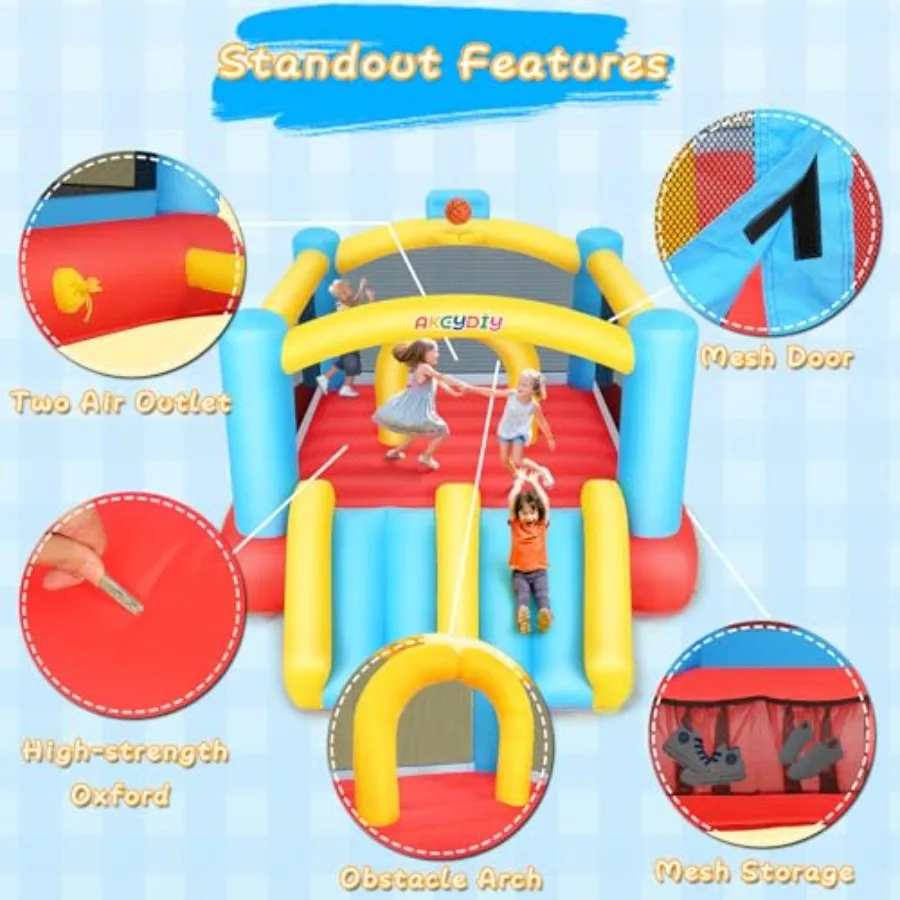 12フィートx8.8フィートの屋外用バウンスハウス用デュアルレーンバウンスハウススライドコンボ、デュアルレーン障害物アーチ付きインフレータブルバウンスハウス
