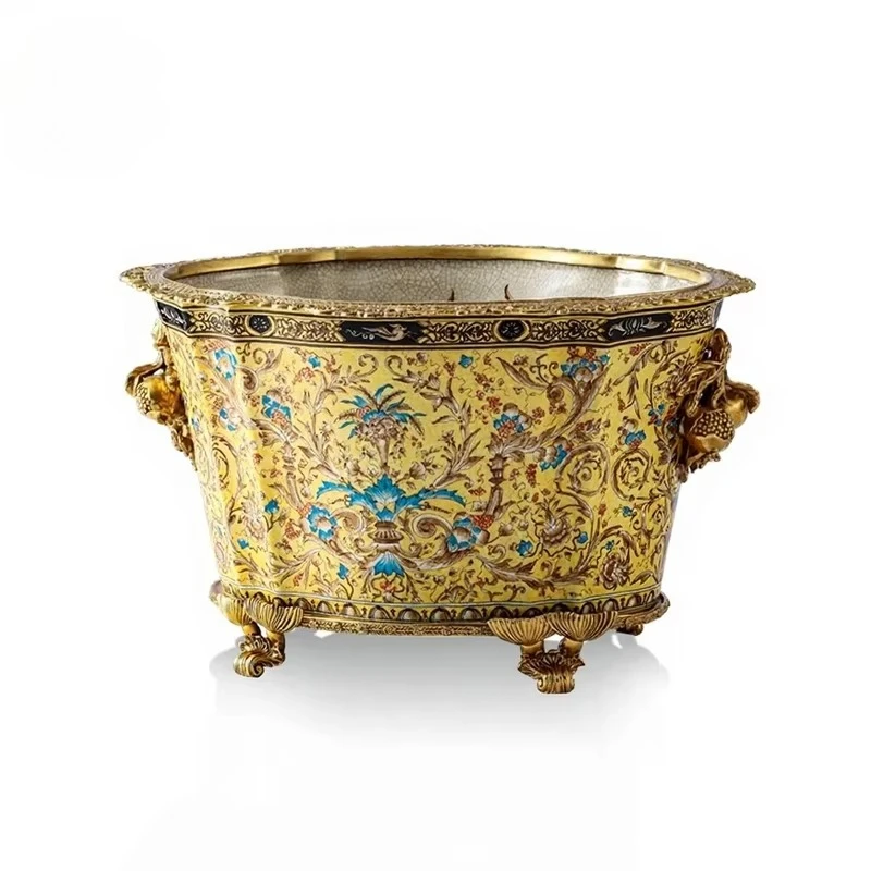 &c Antique European Art Decor Ceramic Vase Yellow Tabletop Home Decoration Also Serves As an Ice Bucket