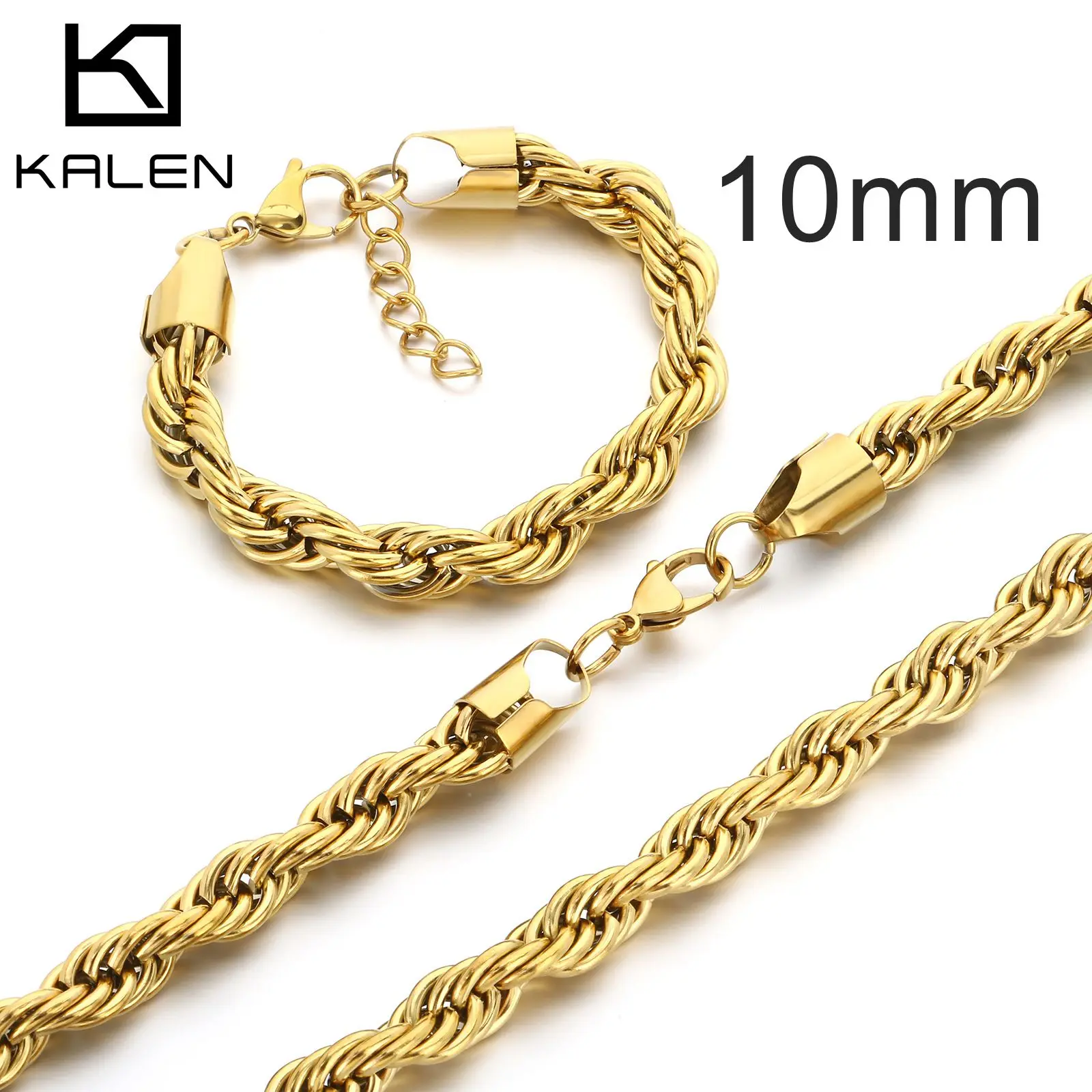 10mm Big Twisted Rope Chain Bracelet & Necklace Jewelry Set For Men - Stainless Steel 304 - KS226943