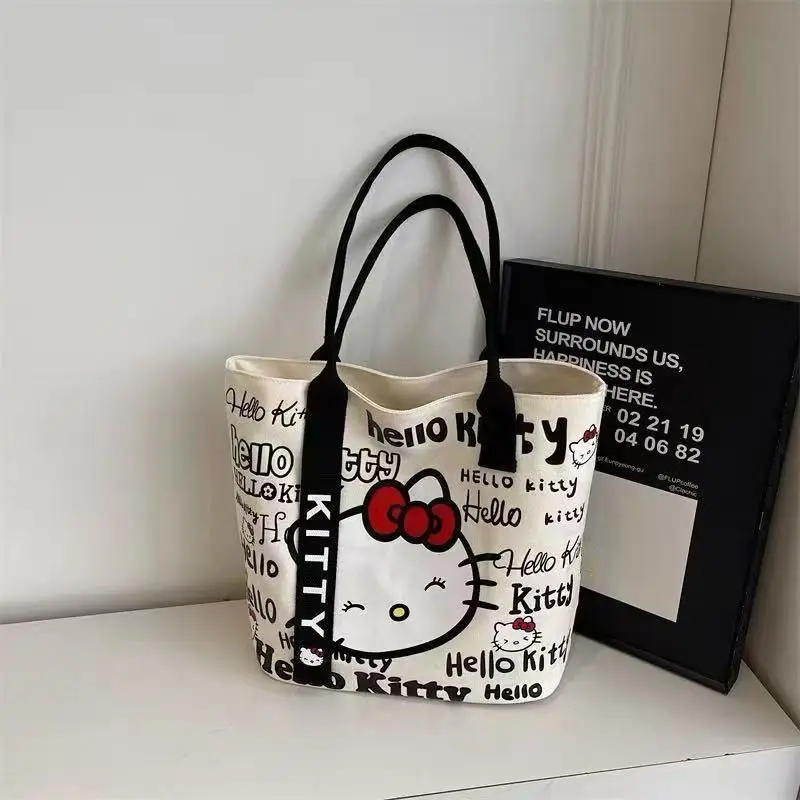 

Hello Kitty cartoon canvas bag cute kawaii Tote bag student office worker one shoulder commuting large capacity bag wholesale