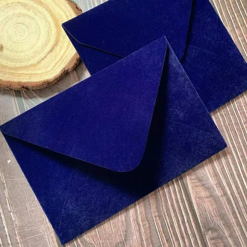 Square and Rectangle Deep Navy Blue Velvet Envelope, Wedding Invitation Cards, 5x7 Inch, 6x6 Inch, 10Pcs