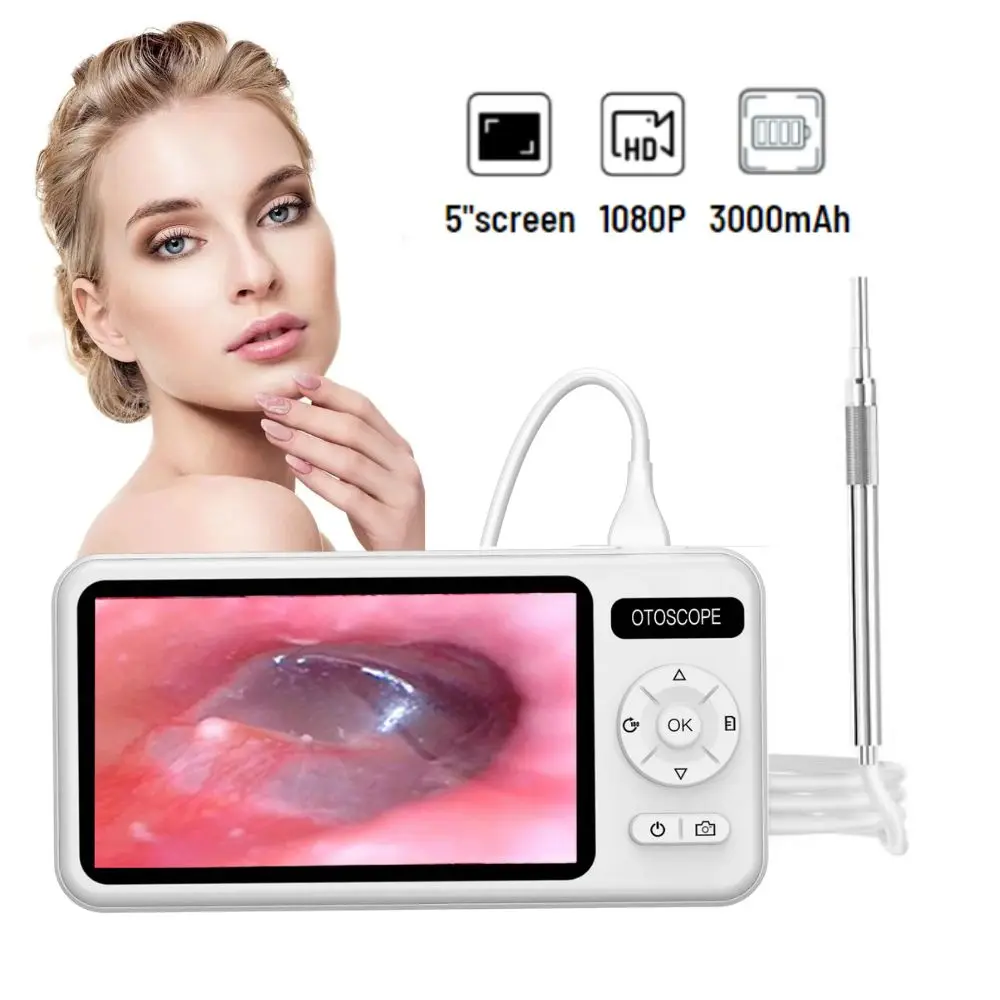 5 Inch Screen 3.9mm 1080p HD Earpick Endoscope Camera Handheld Microscope Ear Wax Removal Earscope Cleaner With 32GB TF