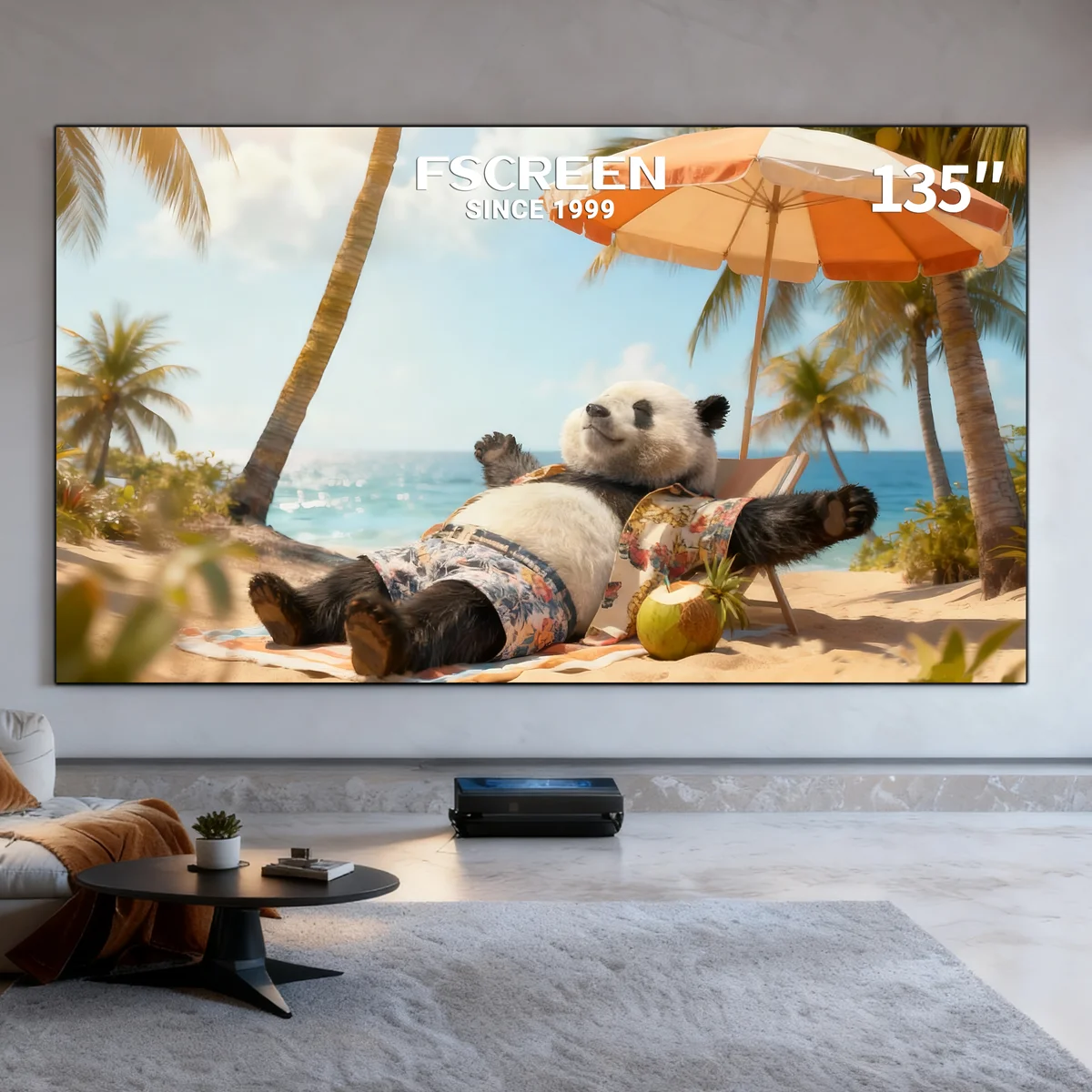 Fscreen Aura Series 135 Inch New Gen Fresnel ALR Pet Fabric Projection Screen UST Laser Projector Fixed Frame 16:9 8K UHD