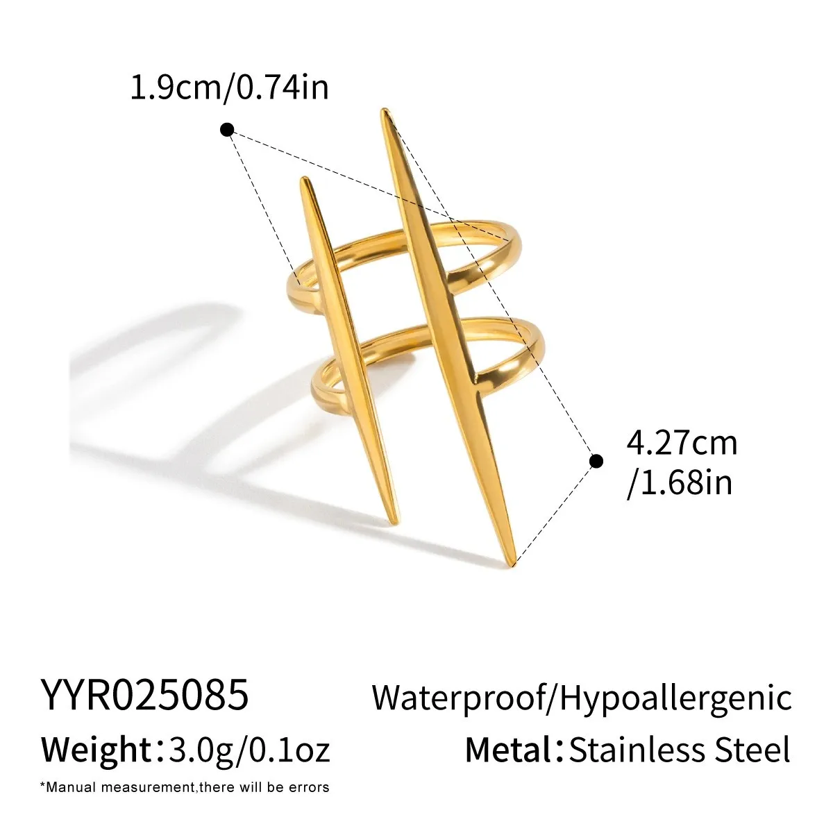 Stainless Steel Vintage 18K Gold Plated Parallel Double Line Hollowed Out Open End Ring Women Anti Allergic Charm Daily Jewelry