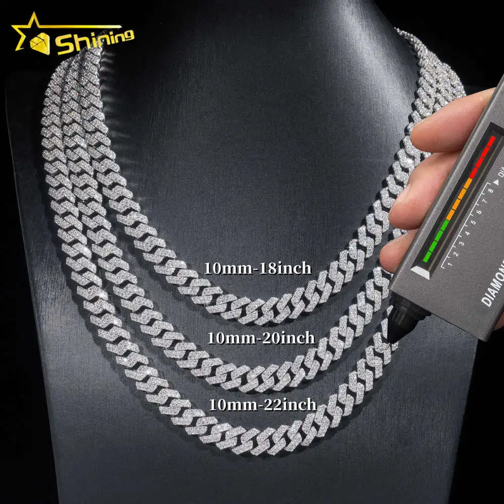 

Ready to Ship 48h Shipping Pass Diamond Tester 925 Silver 10mm Two Row Regular Popular Moissanite Cuban Link Chain