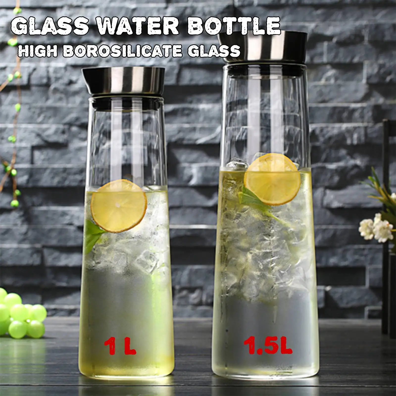 

Glass Water Bottle Beverage Pitcher with Stainless Steel Lid Cold Water Jug for Coffee Hot Cold Water Juice Milk Refrigerator