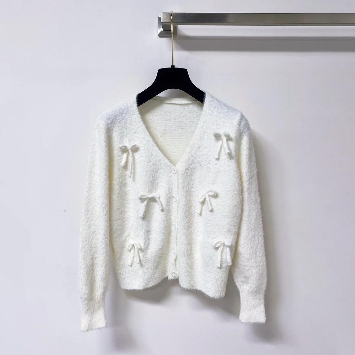 2026 High Quality Women's Korean Sweet Bow Plush Knitted Cardigan--26921124