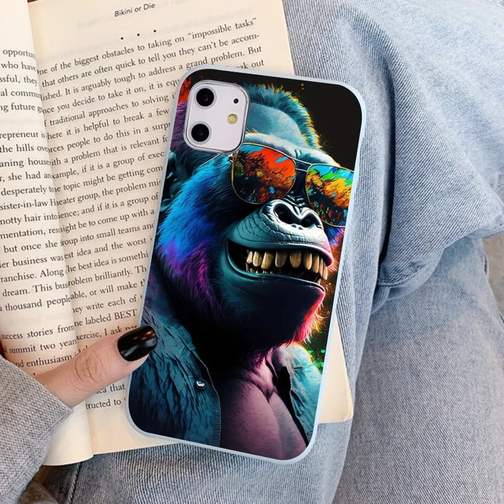 COOL Monkey Gorilla Ape Phone Case For IPhone 14 11 12 13 Mini Pro Xs Max 8 7 6 6S Plus X XR Solid Candy Color Case