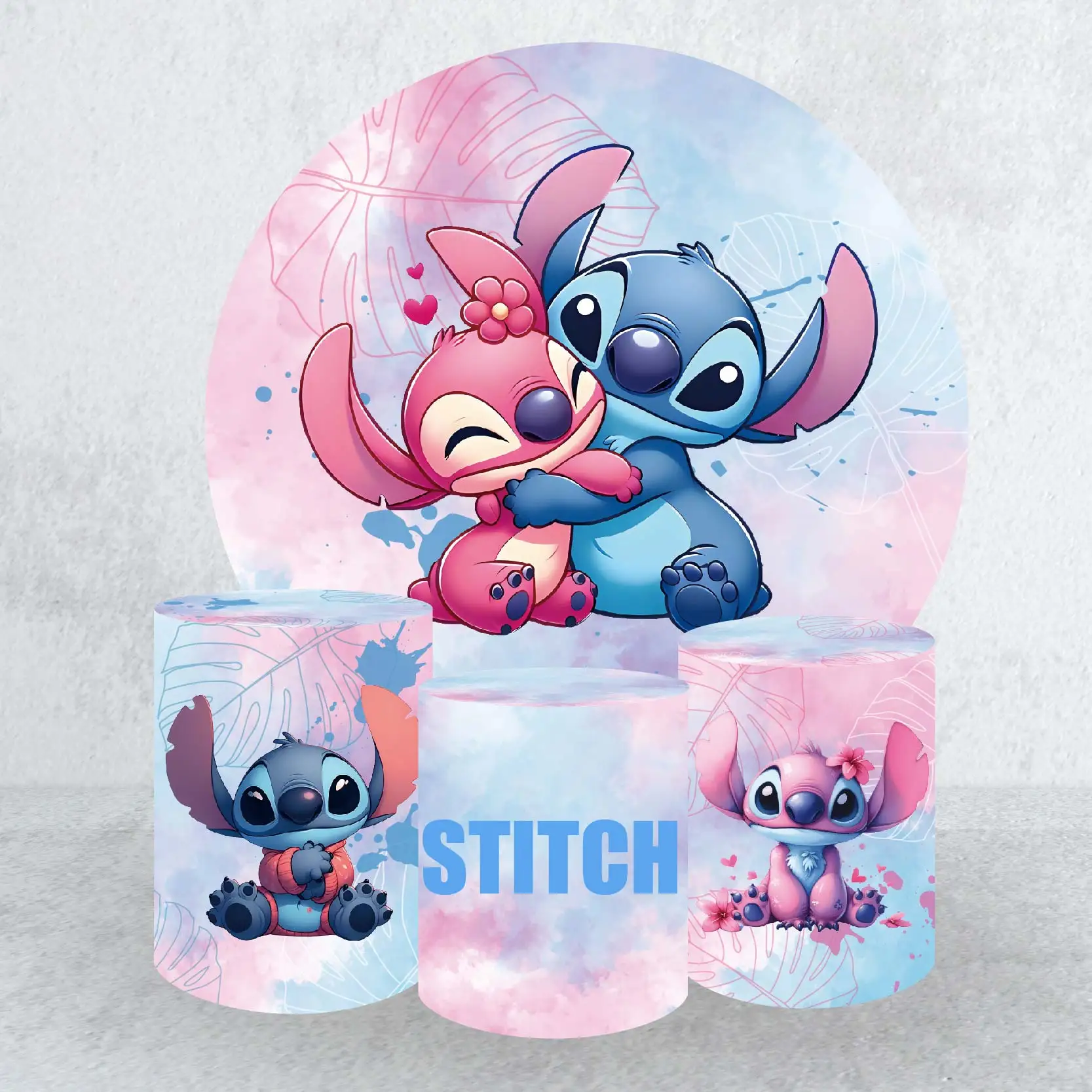 

Disney Lilo & Stitch Round Cylinder Backdrop Cover for Girl Birthday Party Supplies Baby Shower Photograph Background Wall Decor