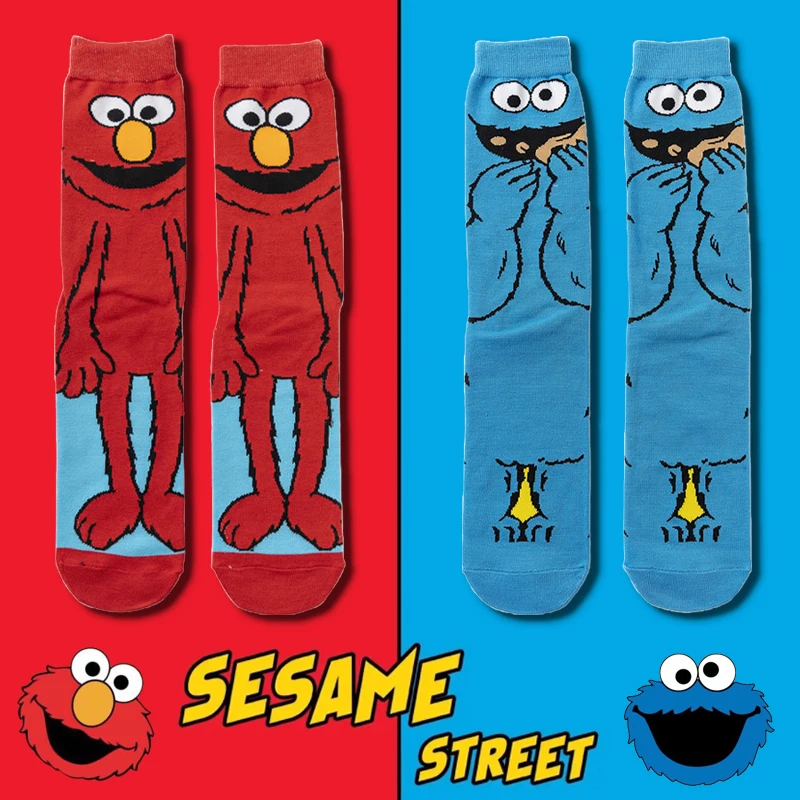 Sesame Street Elmo Cotton Women Socks Funny Cartoon Couple Happy Hip Hop Street Harajuku Skateboard Socks Men Casual Sport Socks