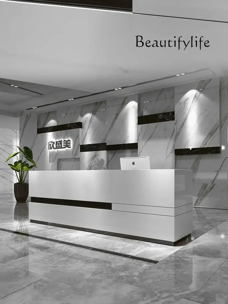 Front desk stylish and simple white paint company bar table consultation desk checkout page