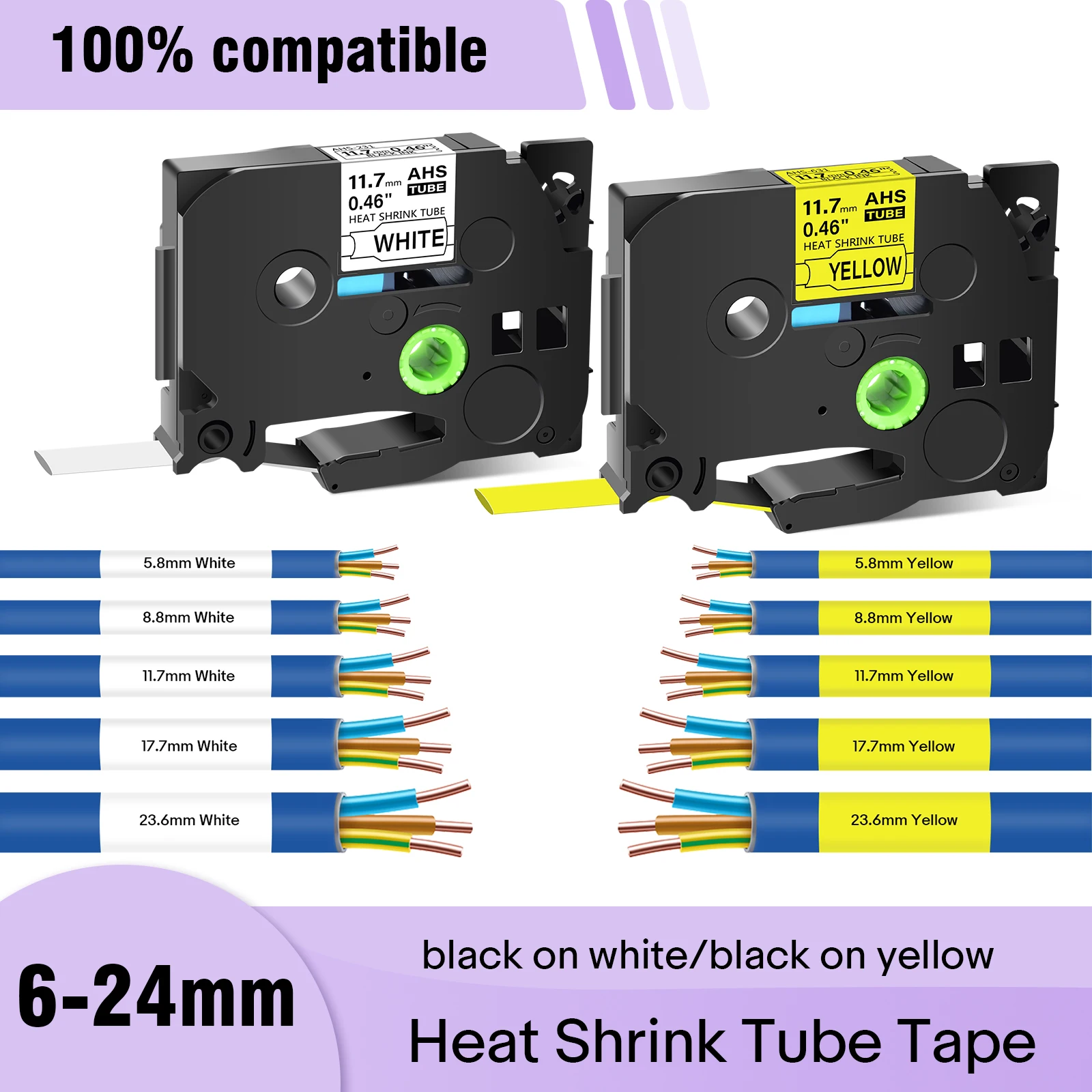 Cruxer 5Pcs Heat Shrink Tube Tape Replacement for Brother HSE 231 631 Hse-251 Hse-241 Label Tape for P-Touch Printer