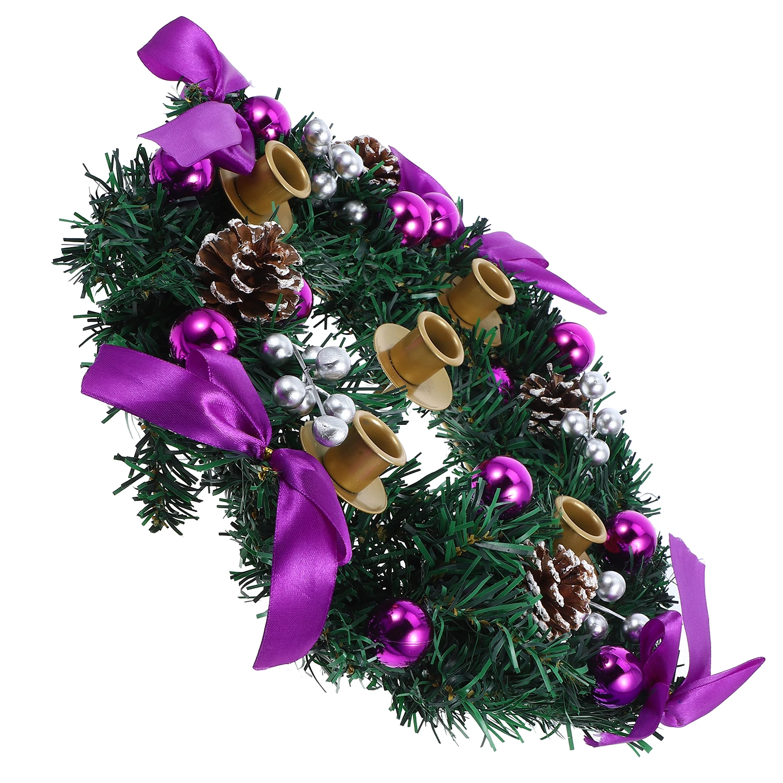 

1pcs Christmas Advent Wreath Candlestick Red Berry Candles Holder Plastic Iron Material Festive Decoration Holiday Table