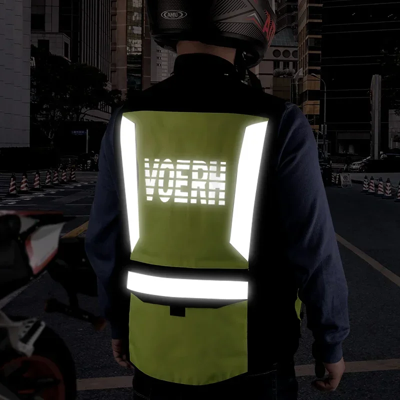 VOERH gilet riflettente ad alta visibilità sicurezza moto striscia riflettente costruzione abiti da lavoro traspirante resistente alla caduta